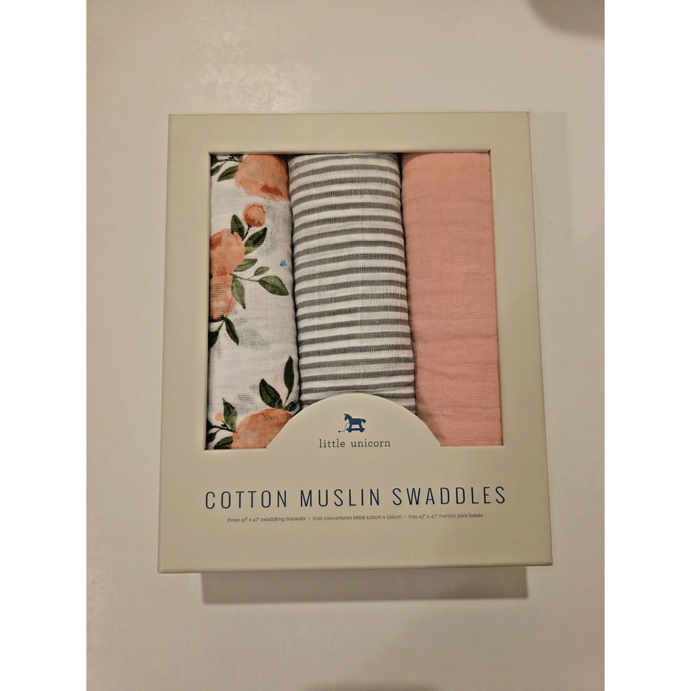 Little Unicorn Cotton Muslin Swaddle Blanket - Watercolor Roses - 3pk Dmg Box